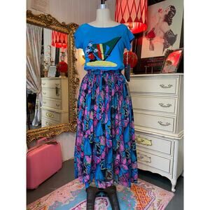 vintage 1980s deadstock broomstick full midi skirt medium crinkle 80s fashion